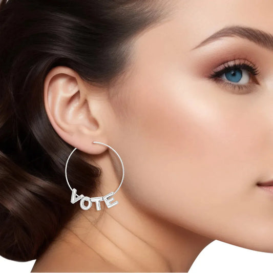 Shine Bright with Hoops Silver Wire VOTE Earrings 2024 Pinktown