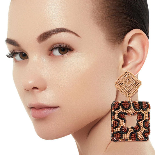 Shop Now for the Trendiest Leopard Beaded Square Earrings Jewelry Bubble