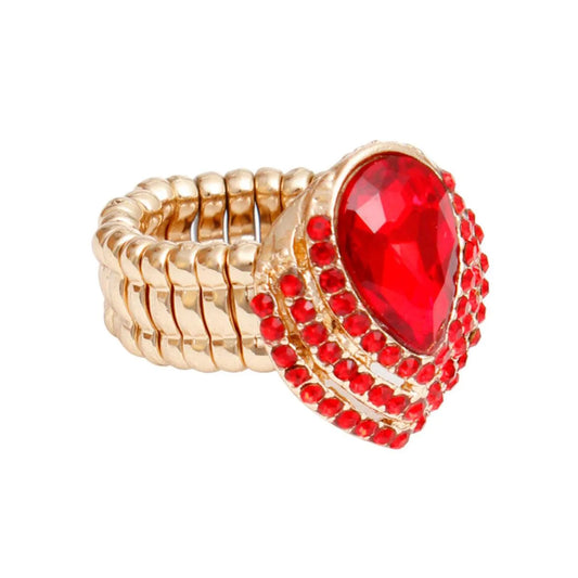 Shop the Statement: Women's Cocktail Ring with Red Teardrop Crystal Jewelry Bubble