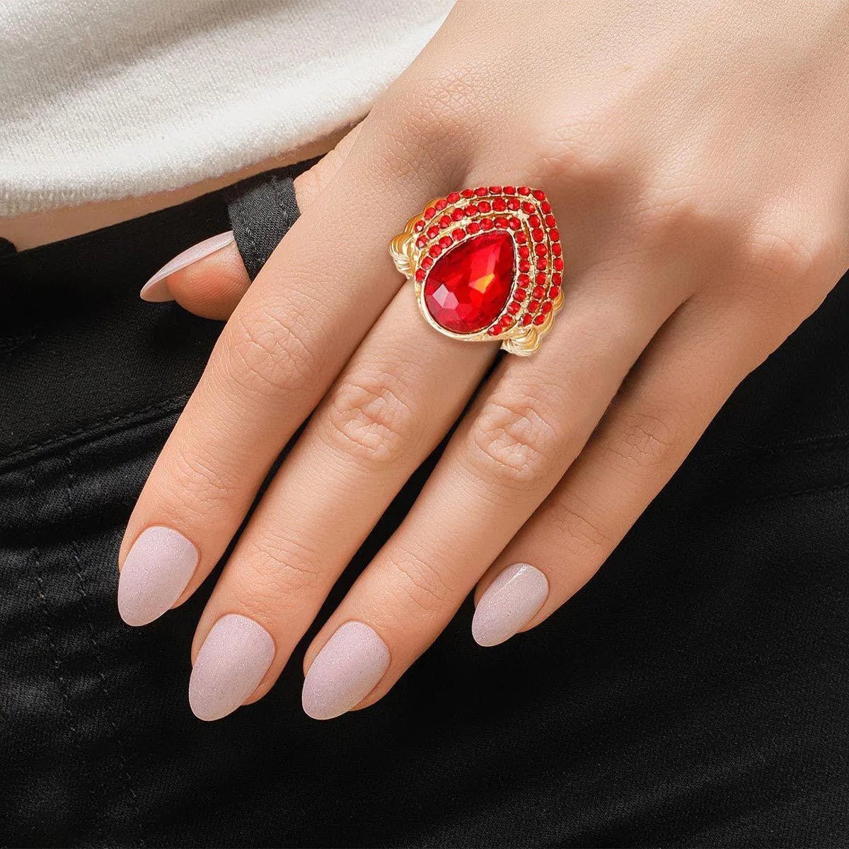 Shop the Statement: Women's Cocktail Ring with Red Teardrop Crystal Jewelry Bubble