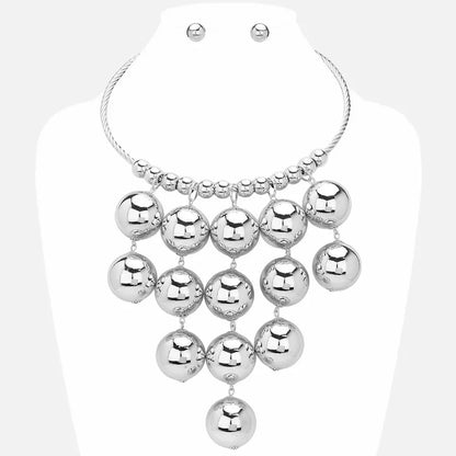 Silver Bauble Ball Necklace Set for Women Jewelry Bubble