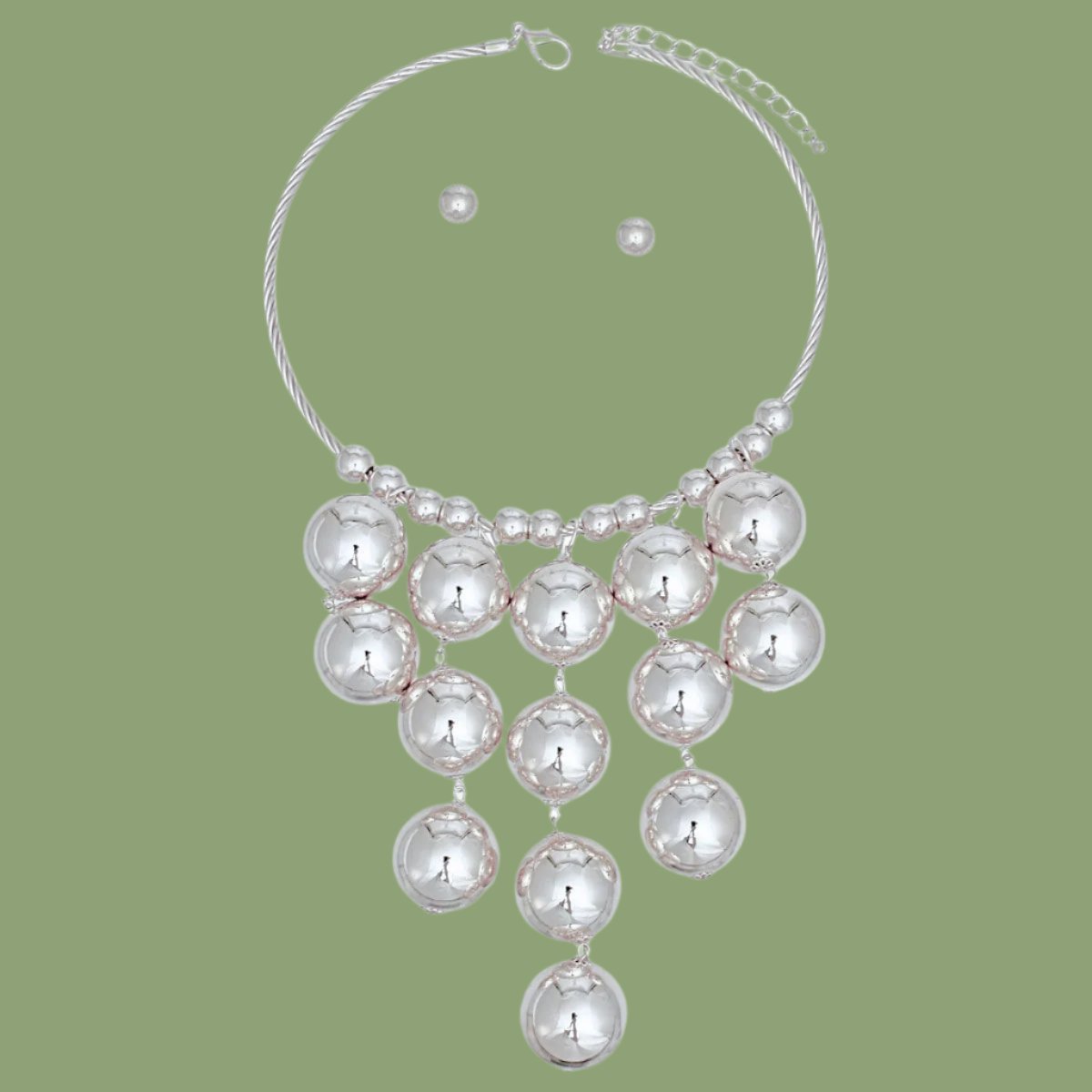 Silver Bauble Ball Necklace Set for Women Jewelry Bubble