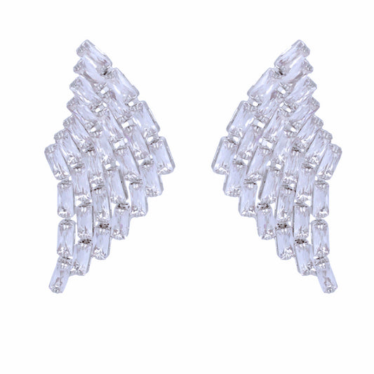 Silver, Clear-White Angel Wing Stud Earrings Pinktown