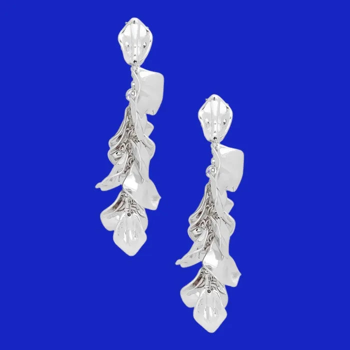 Silver Petal Tassel Dangle Earrings for Women Jewelry Bubble