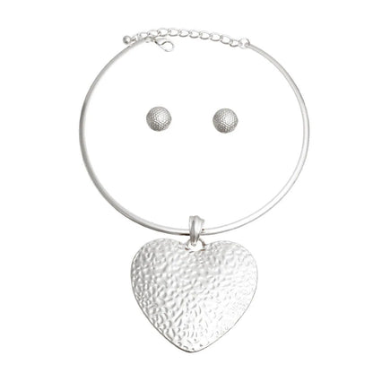 Silver Plated Heart Choker Necklace Set Jewelry Bubble