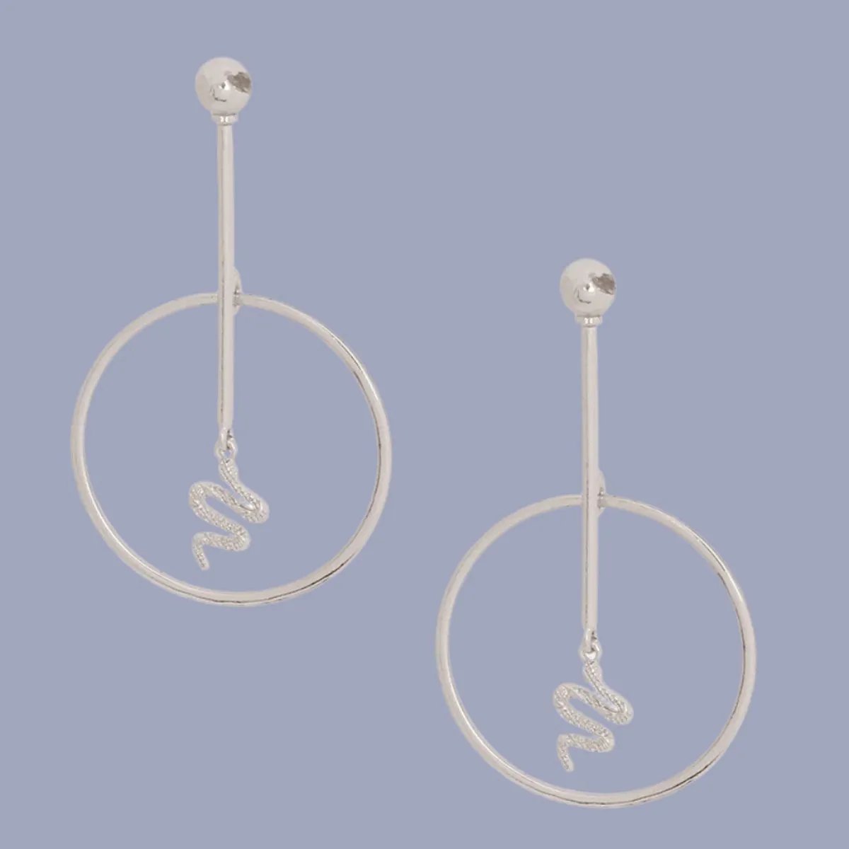 Silver Snake Charm Hoops: Linear Drop Earrings