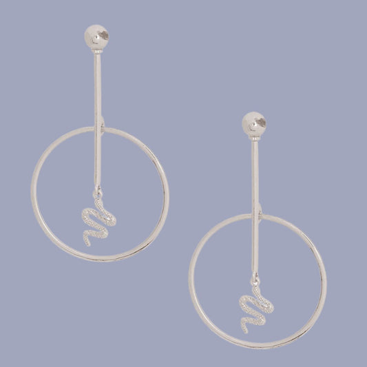 Silver Snake Charm Hoops: Linear Drop Earrings Pinktown