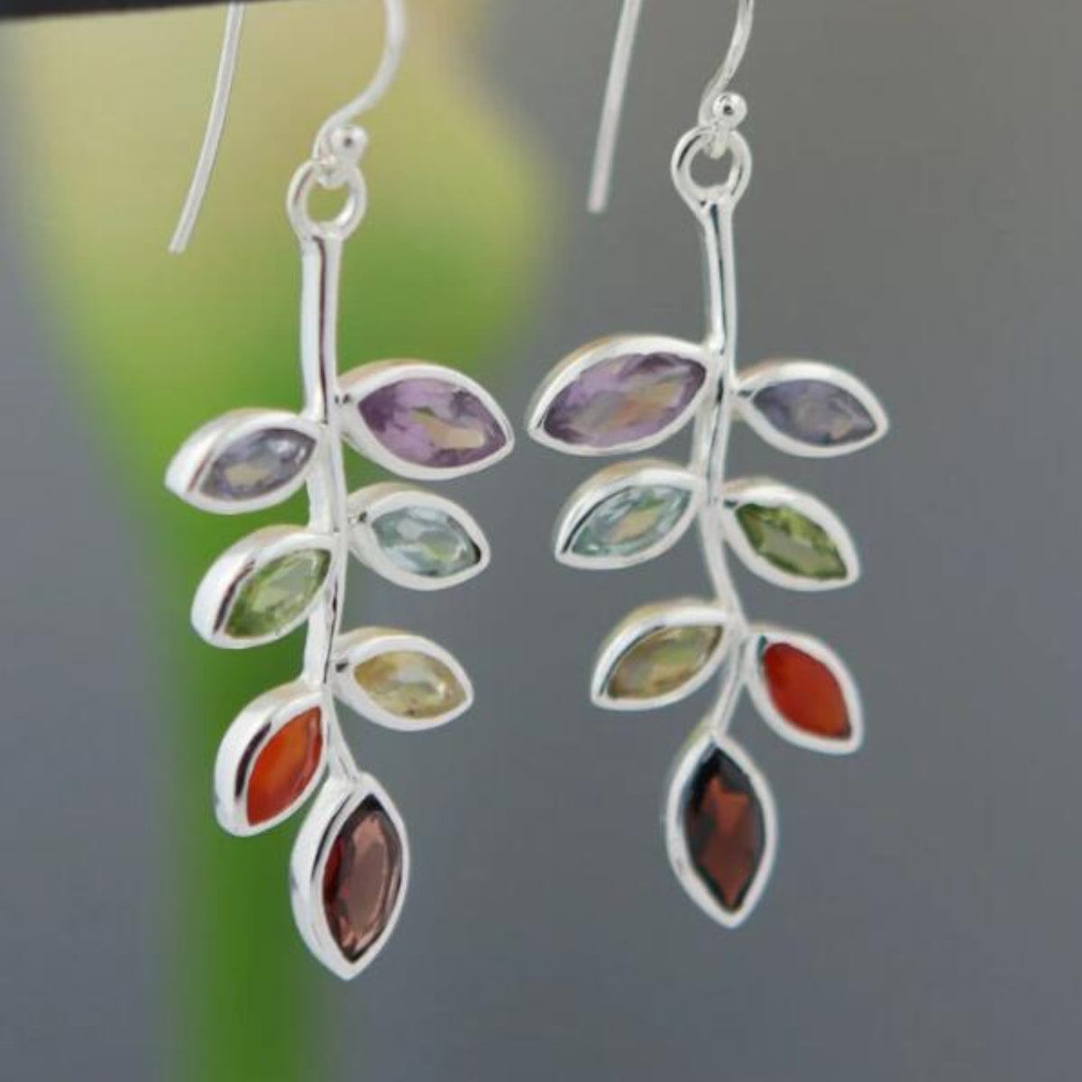 Silver Tone Chakra Leaf Earrings Jewelry Bubble