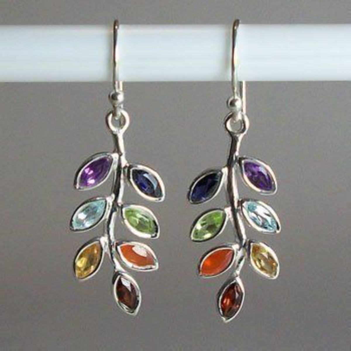 Silver Tone Chakra Leaf Earrings Jewelry Bubble