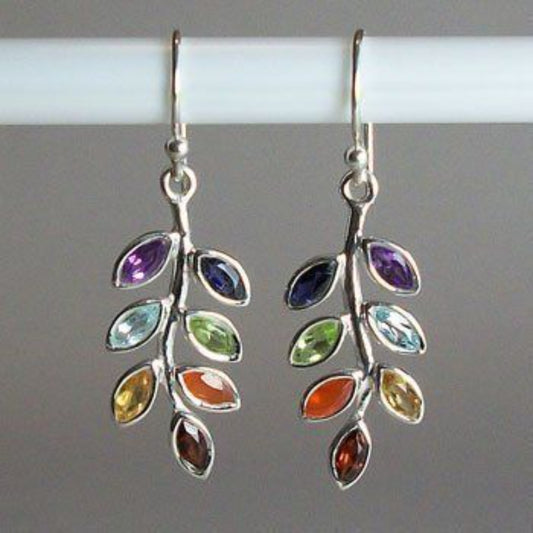 Silver Tone Chakra Leaf Earrings Trendsi