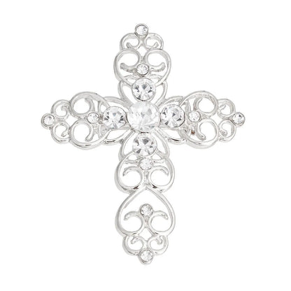 Silver Tone Filigree Clear Rhinestone Cross Brooch Pin Jewelry Bubble