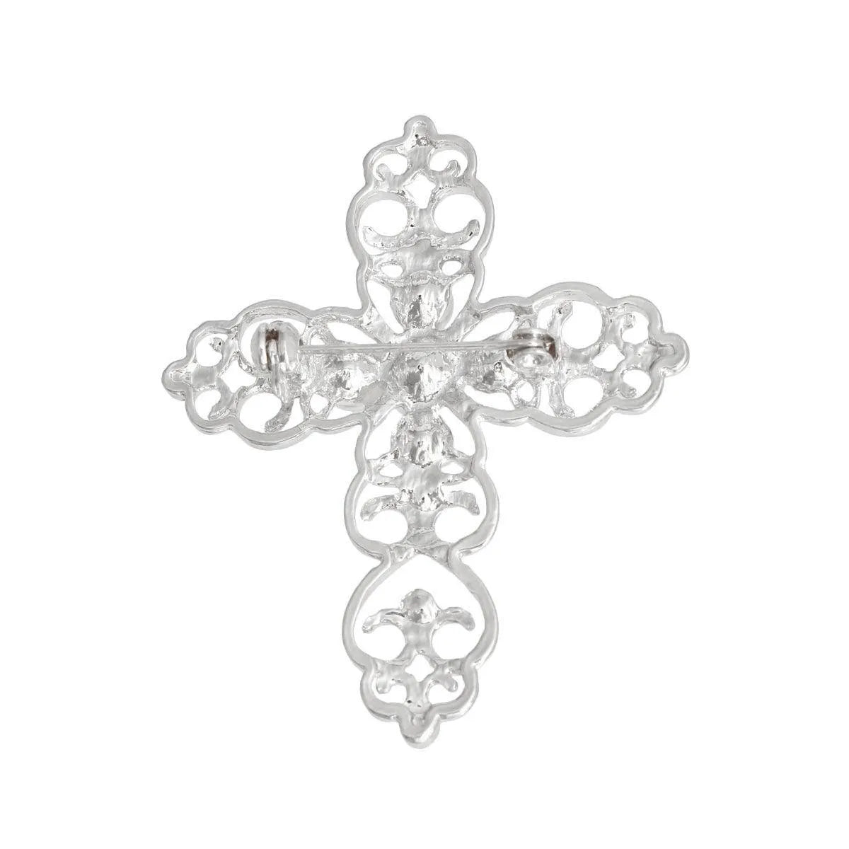 Silver Tone Filigree Clear Rhinestone Cross Brooch Pin Jewelry Bubble