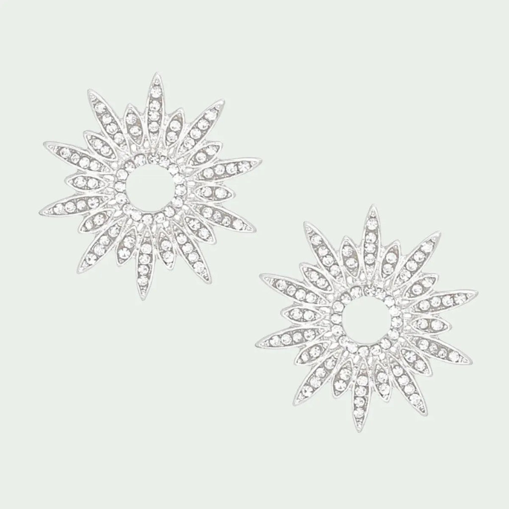 Silver Tone Radiant Starburst Stud Earrings