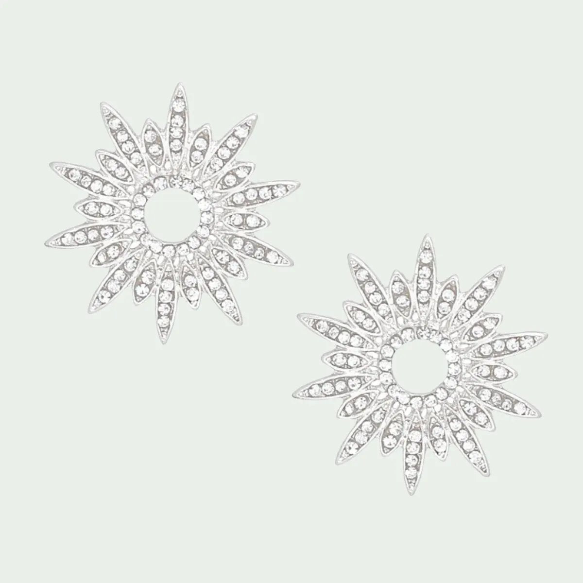 Silver Tone Radiant Starburst Stud Earrings