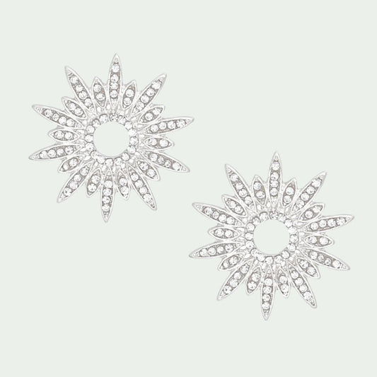 Silver Tone Radiant Starburst Stud Earrings Pinktown