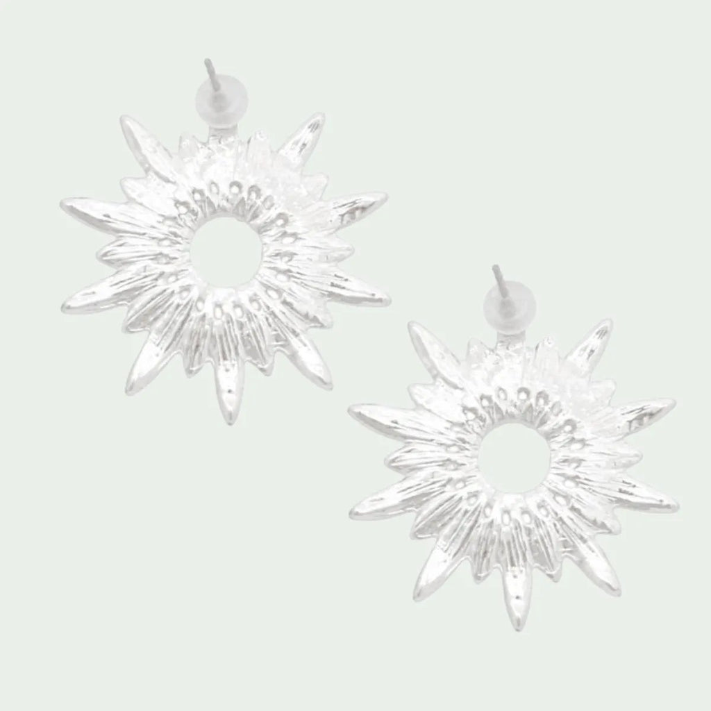Silver Tone Radiant Starburst Stud Earrings