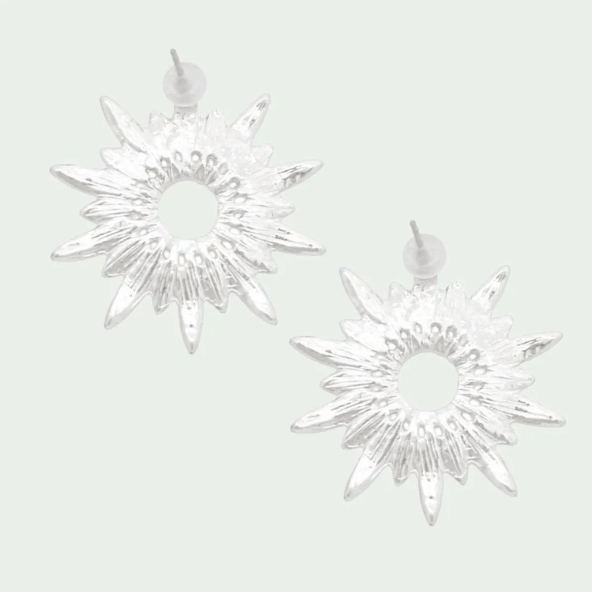 Silver Tone Radiant Starburst Stud Earrings