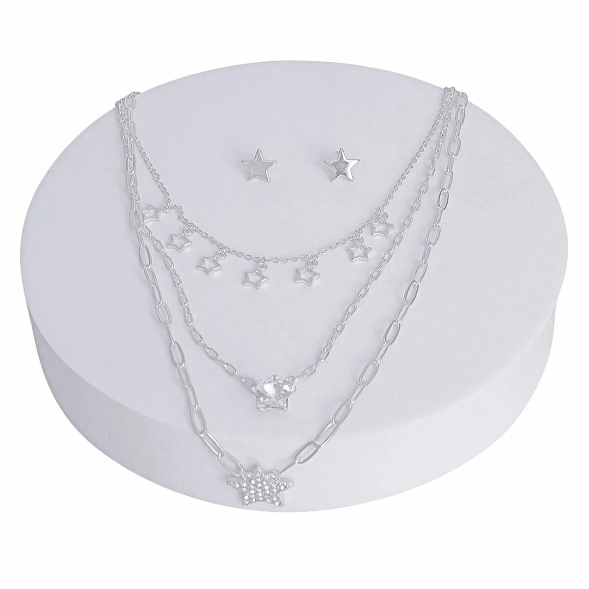 Silver Tone Star Layered Necklace Set - Complement Any Outfit Jewelry Bubble