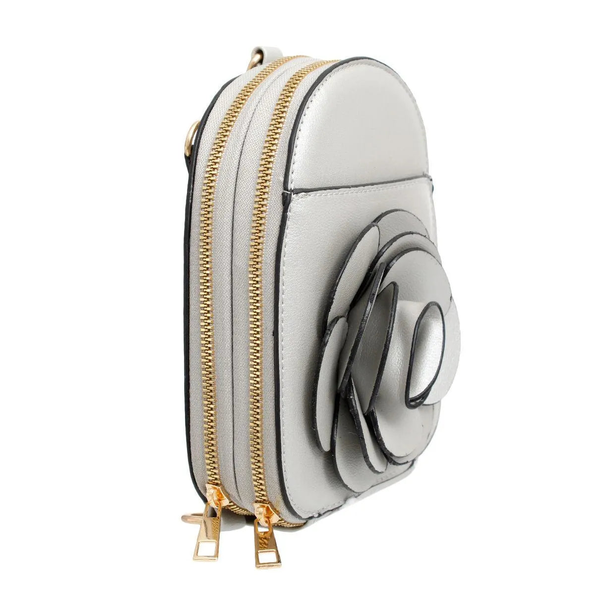 Silver Vegan Leather Floral Mini Backpack: Stylish & Secure Jewelry Bubble