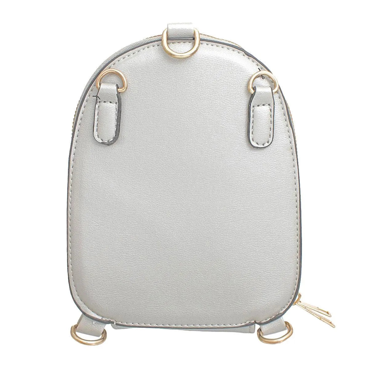 Silver Vegan Leather Floral Mini Backpack: Stylish & Secure Jewelry Bubble