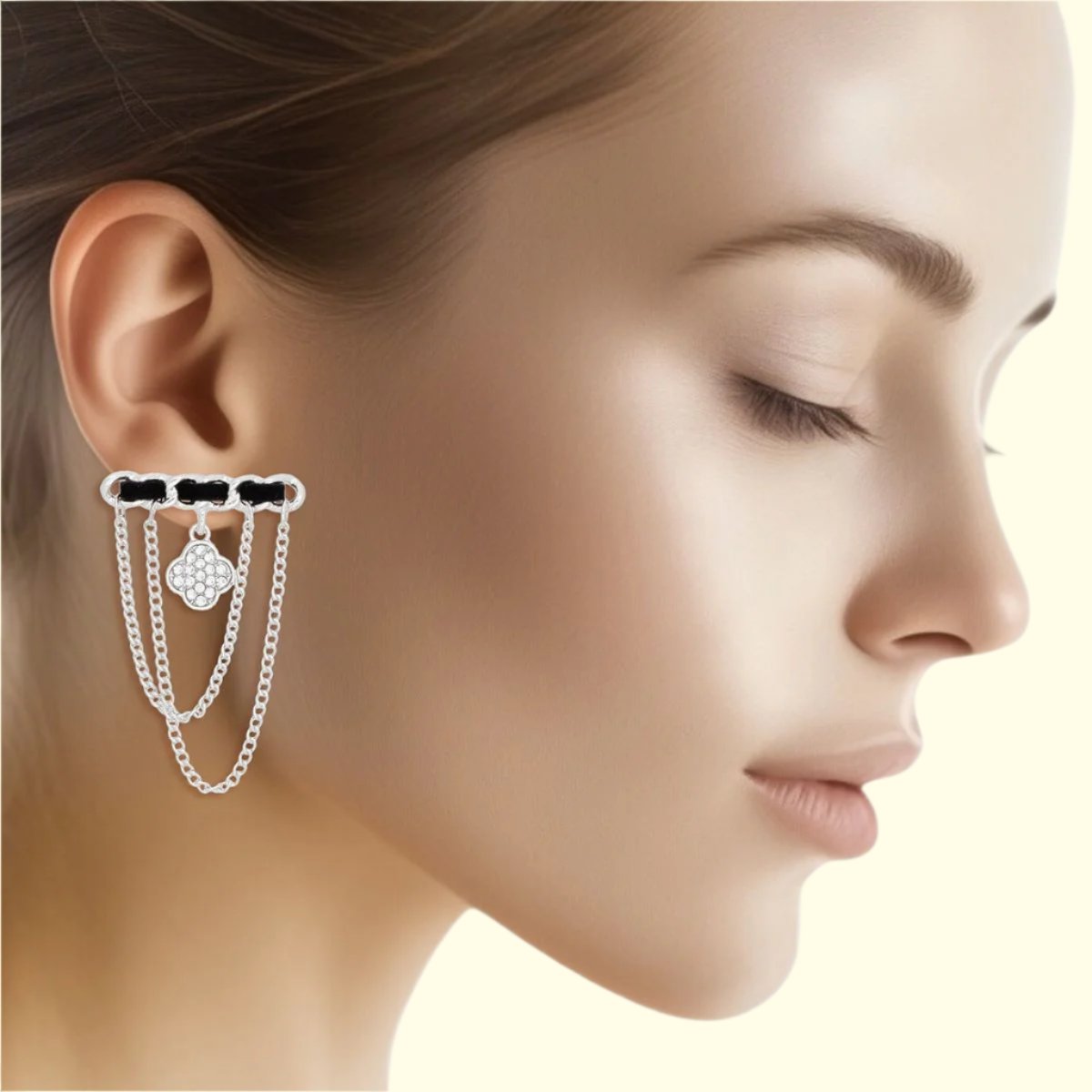 Silver Woven Bar Stud Earrings with Clover Charm Jewelry Bubble