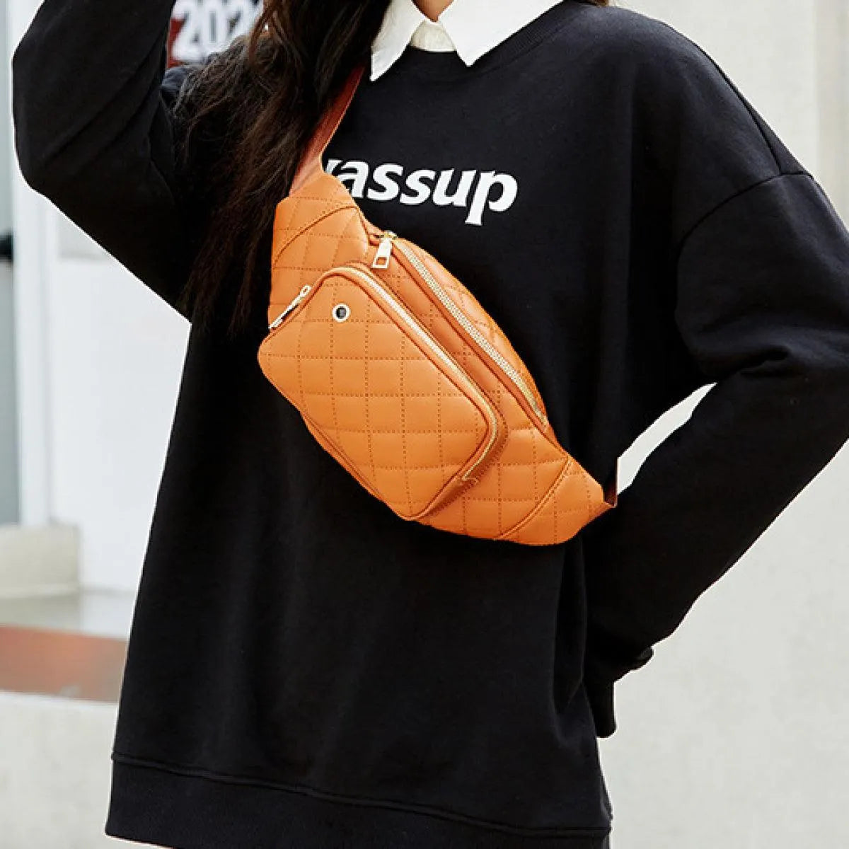 Simple Rhombus Pattern Crossbody Waist Bag Kiwidrop
