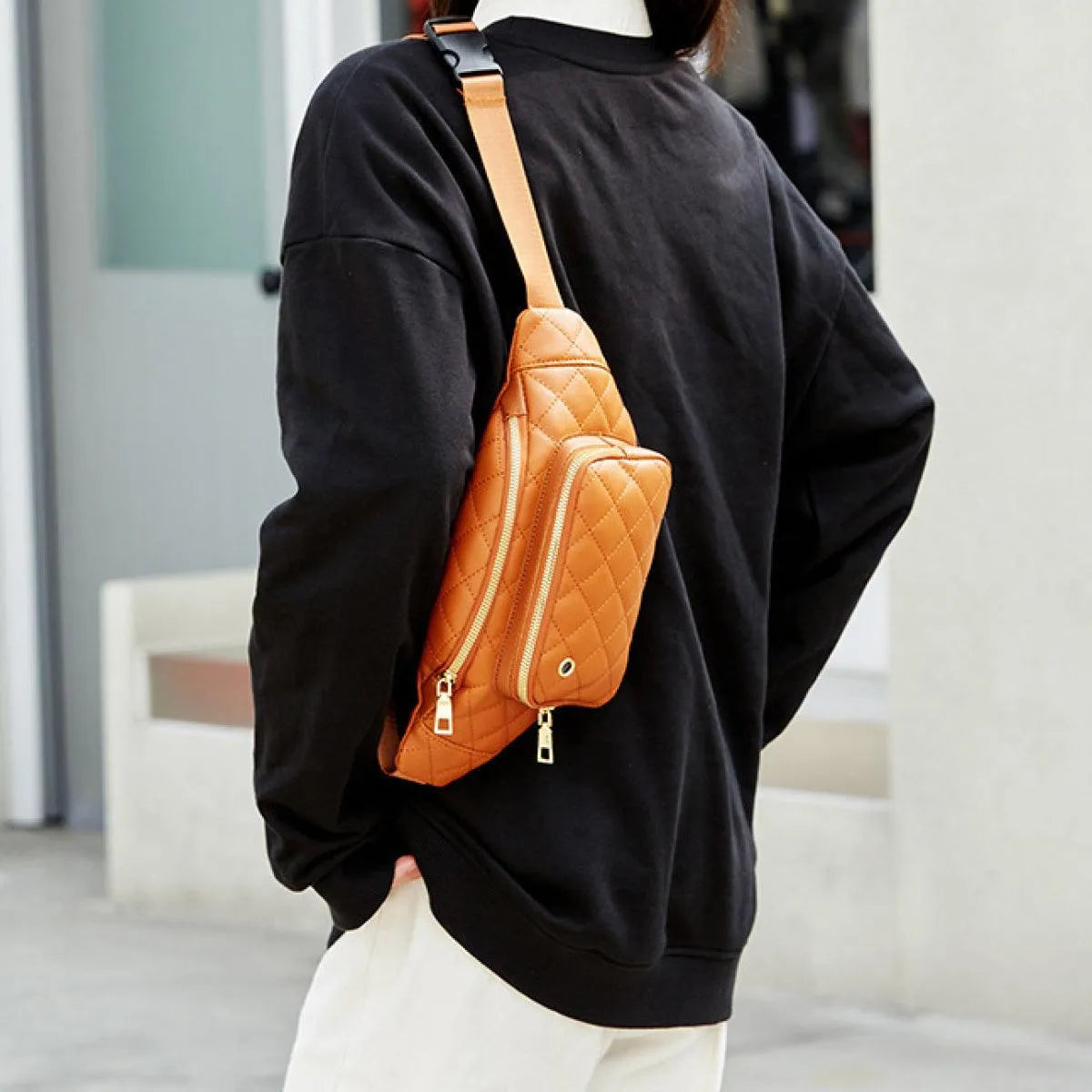 Simple Rhombus Pattern Crossbody Waist Bag Kiwidrop