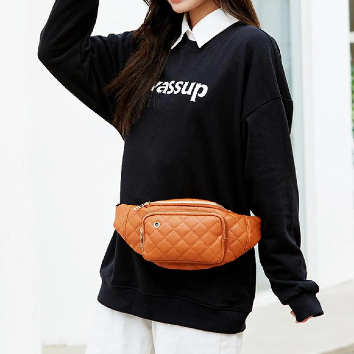 Simple Rhombus Pattern Crossbody Waist Bag Kiwidrop