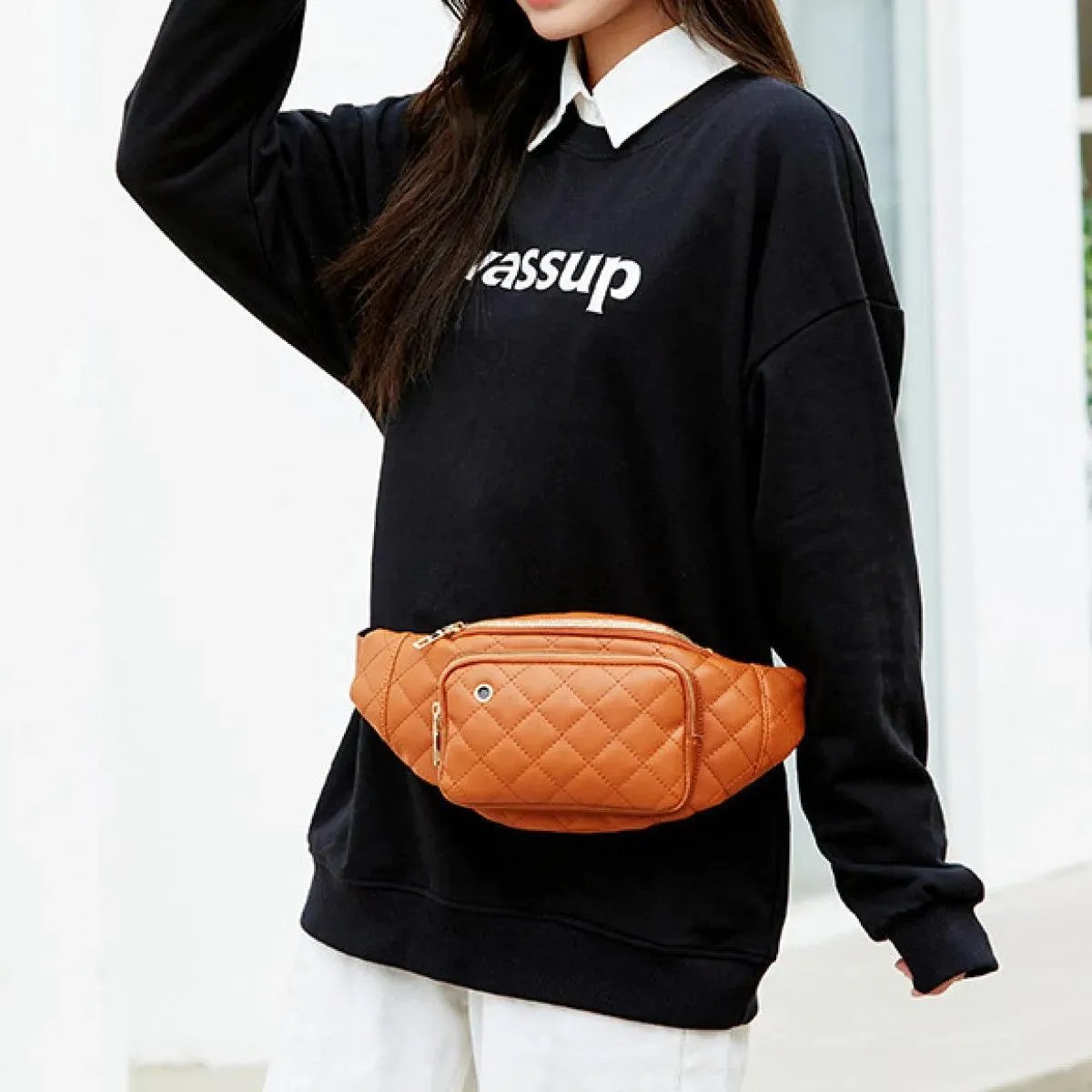 Simple Rhombus Pattern Crossbody Waist Bag