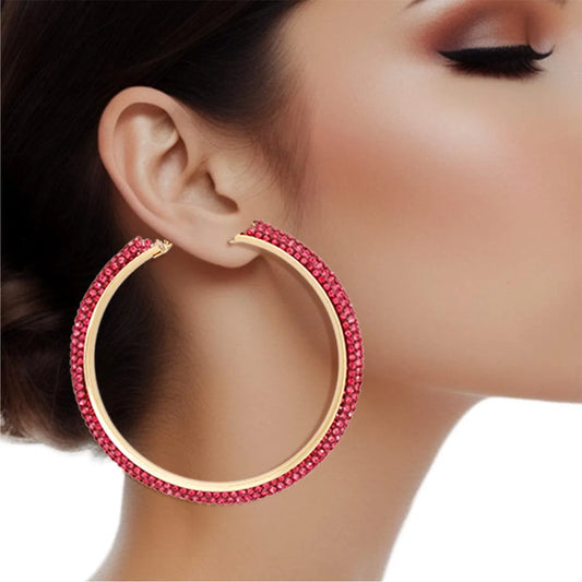 Sizzling Hot Pink Rhinestone Hoops: Ignite Your Fashionista Flair! Pinktown