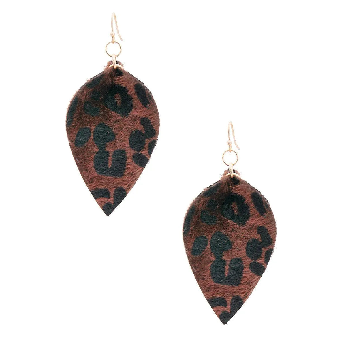 Small Brown Leopard Fur Leaf Earrings Jewelry Bubble