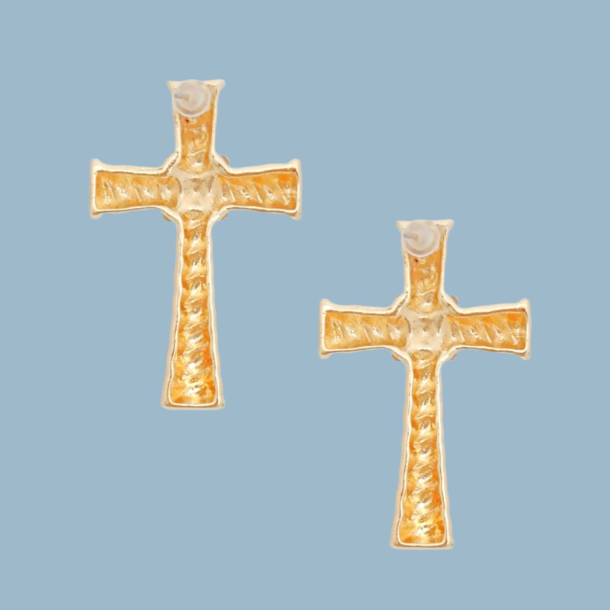 Small Cross Stud Earrings in Gold Tone Texture Jewelry Bubble