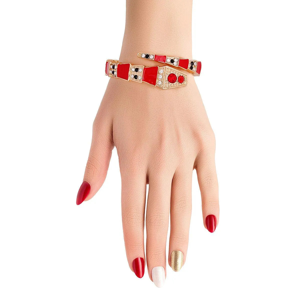 Snake Wrap Cuff Bracelet in Red and Gold Color Jewelry Bubble