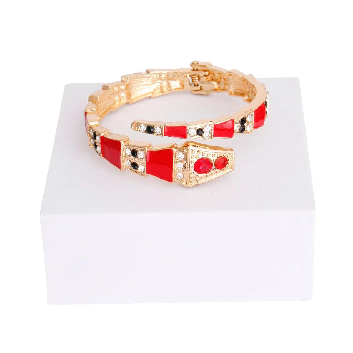 Snake Wrap Cuff Bracelet in Red and Gold Color Jewelry Bubble