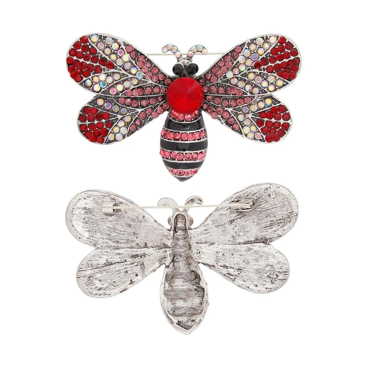 Sparkling Red Winged Butterfly Brooch - A Vintage Inspired Gem Jewelry Bubble