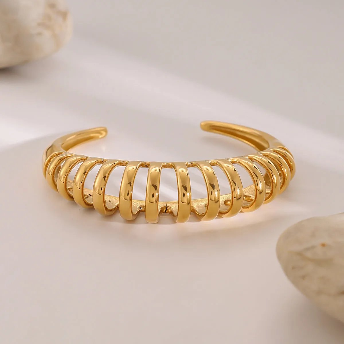 Spiral Twisted Minimalist Gold Tone Cuff Bangle Bracelet