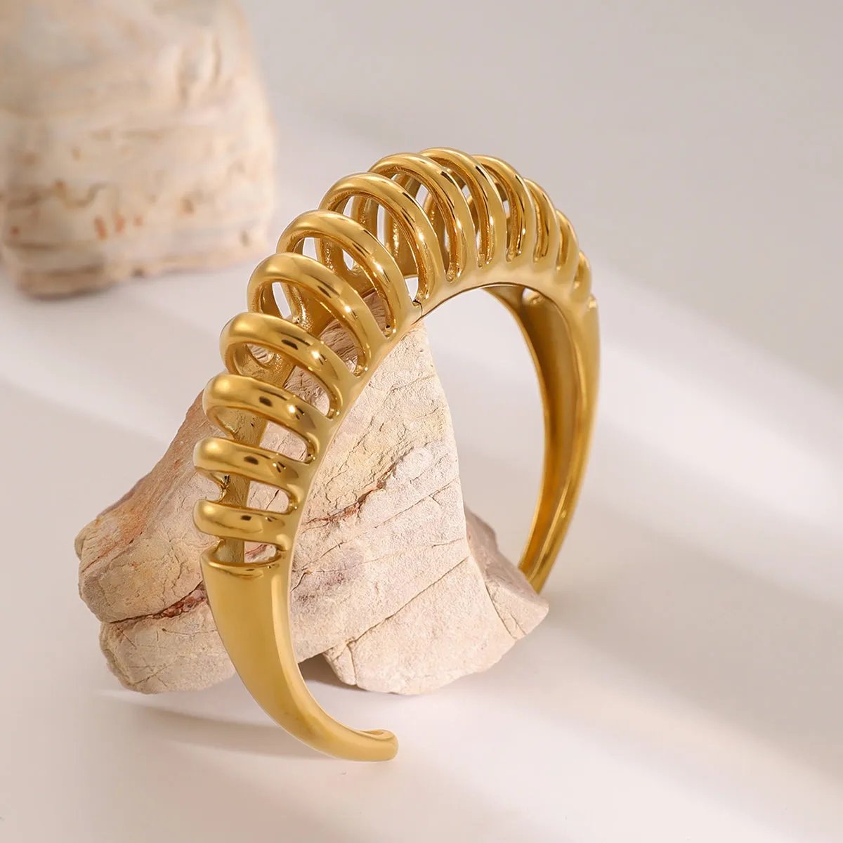 Spiral Twisted Minimalist Gold Tone Cuff Bangle Bracelet