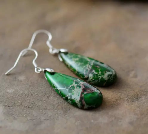 Spirit of Tibet: Jasper Stone Dangle Earrings Jewelry Bubble