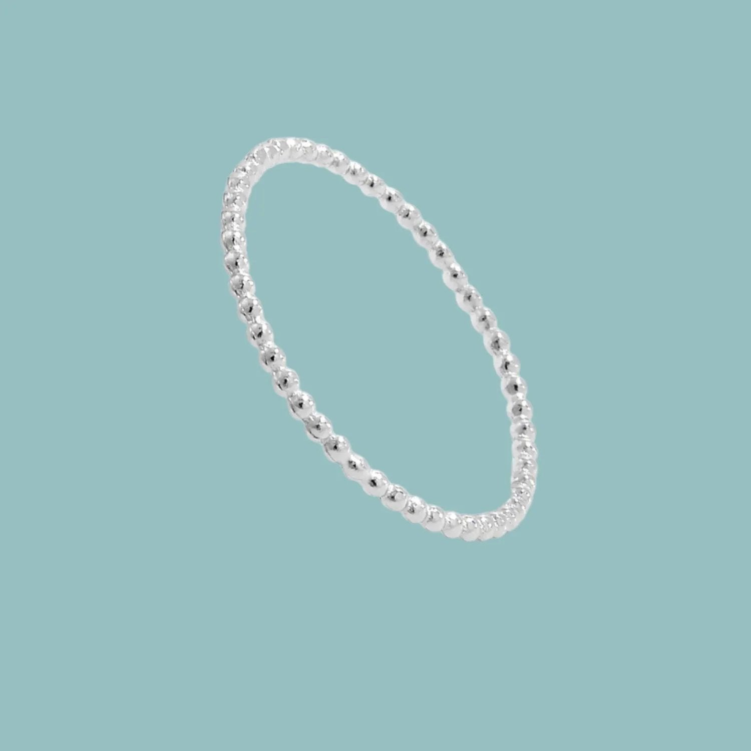 Stackable Silver Ring Beaded Band for Women