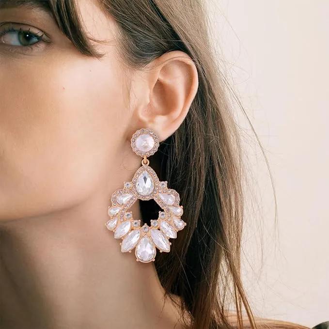 Statement Rhinestone Chandelier Earrings - Glamorous Sparkling Jewelry