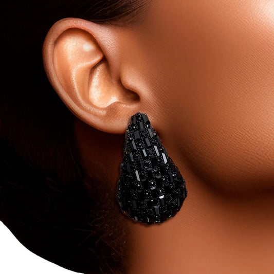 Stay Stylish Trendy Black Teardrop Design Stud Earrings - Fashion Jewelry Pinktown