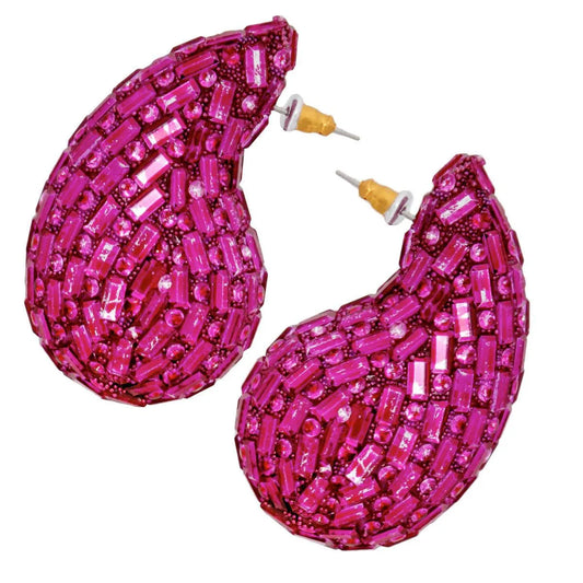 Stay Stylish Trendy Fuchsia Teardrop Design Stud Earrings - Fashion Jewelry Pinktown