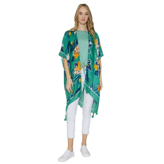 Stay Stylish and Chic with Our Green Kimono Floral Top Jewelry Bubble