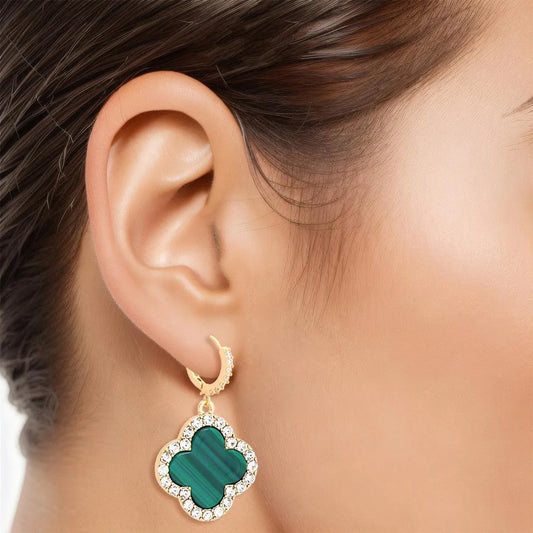 Steal the Show with Dangle Drop Green Clover Earrings Gold Pinktown