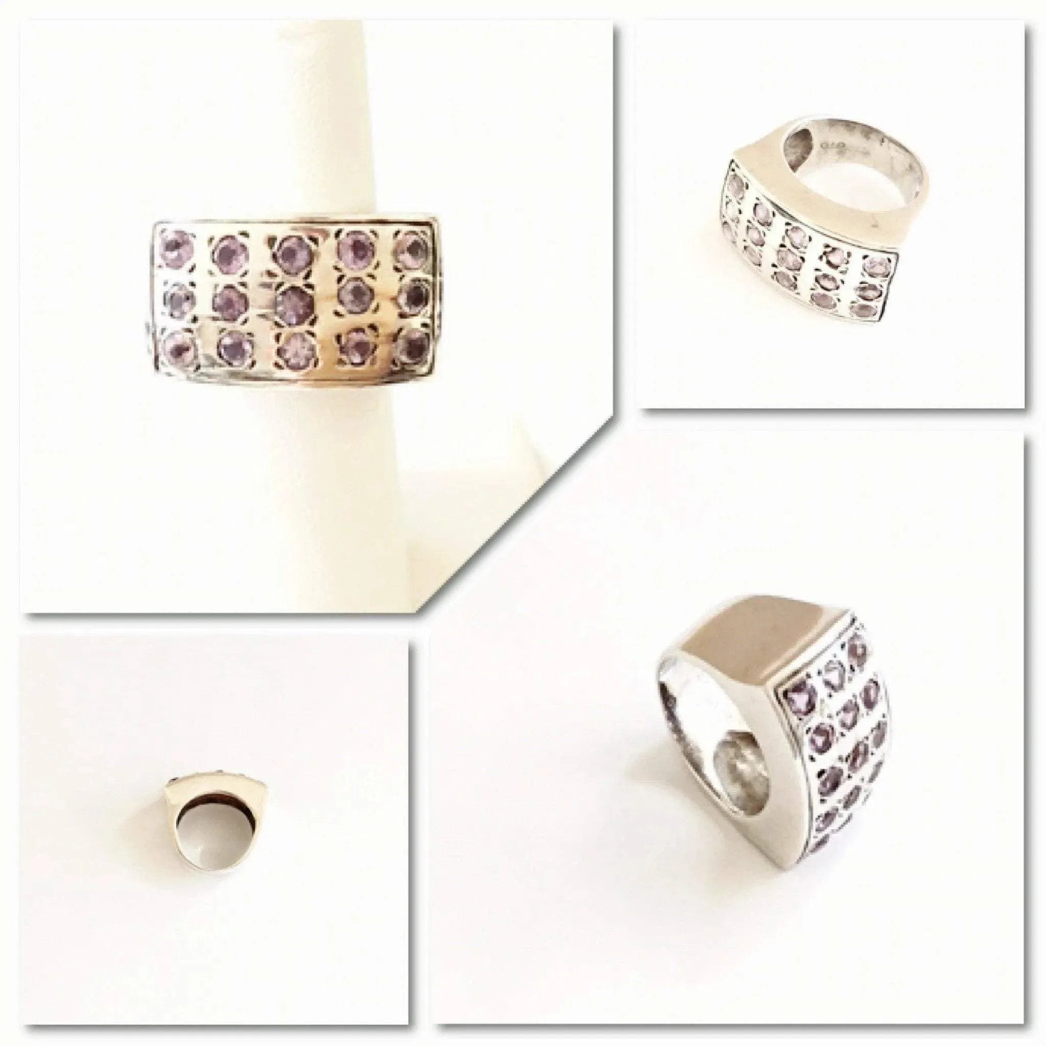 Sterling silver vintage ring micro pave amethysts