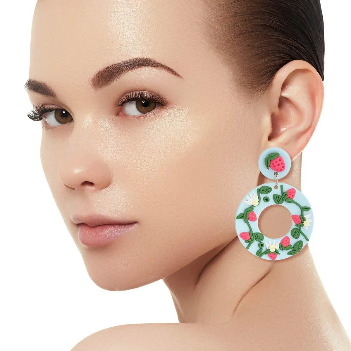 Strawberry-Topped Blue Hoops: Sweetest Earrings Jewelry Bubble