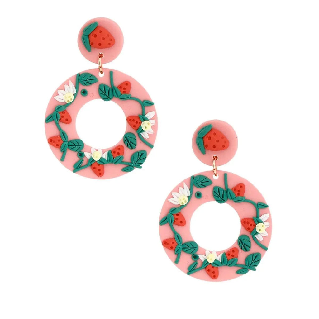 Strawberry-Topped Pink Hoops: Sweetest Earrings