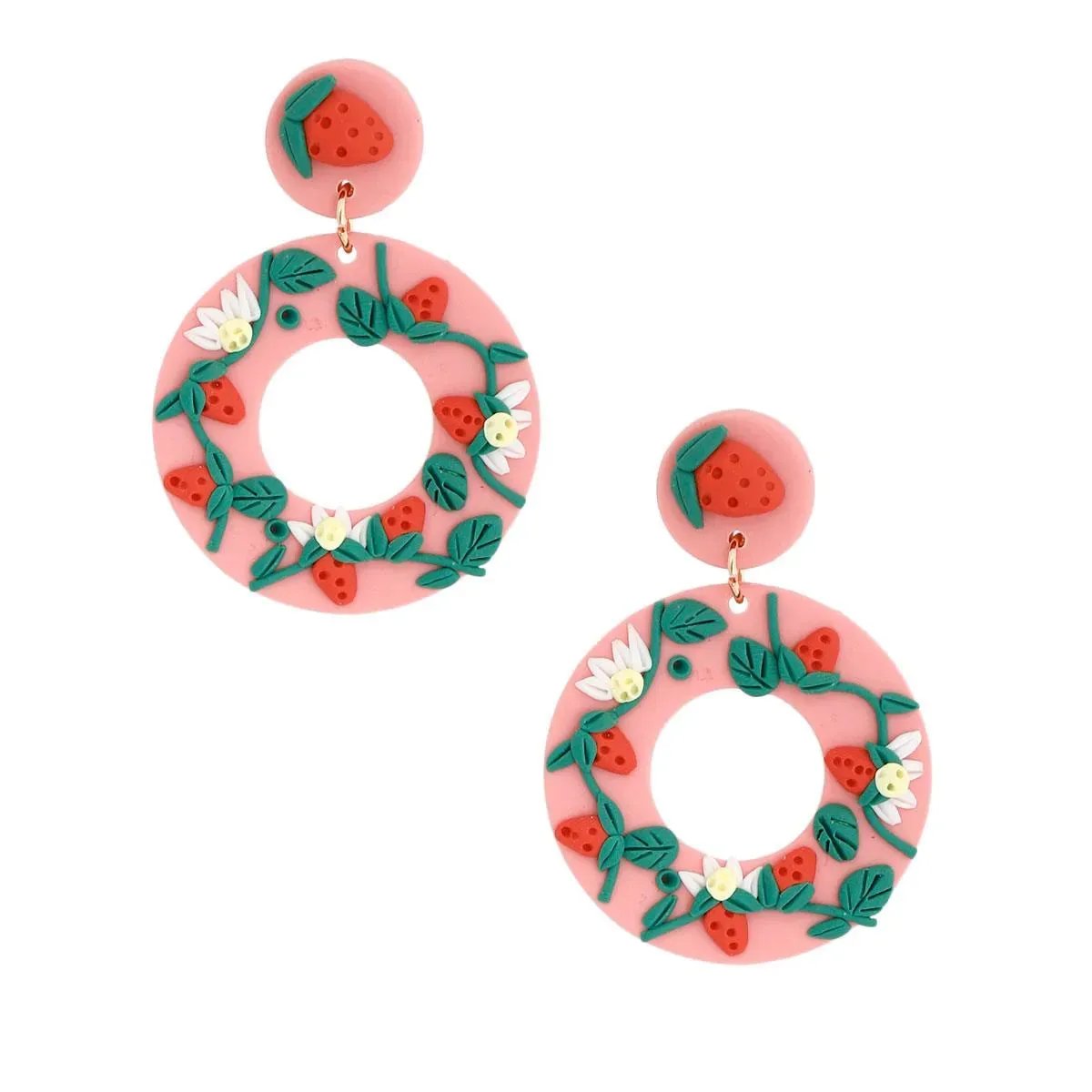 Strawberry-Topped Pink Hoops: Sweetest Earrings