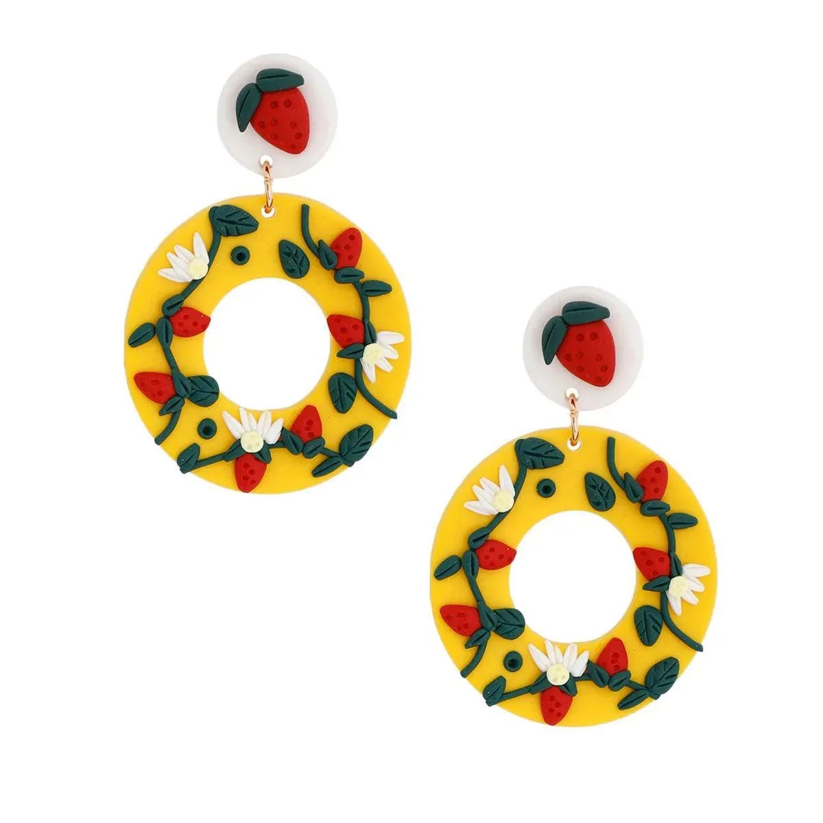 Strawberry-Topped Yellow Hoops: Sweetest Earrings