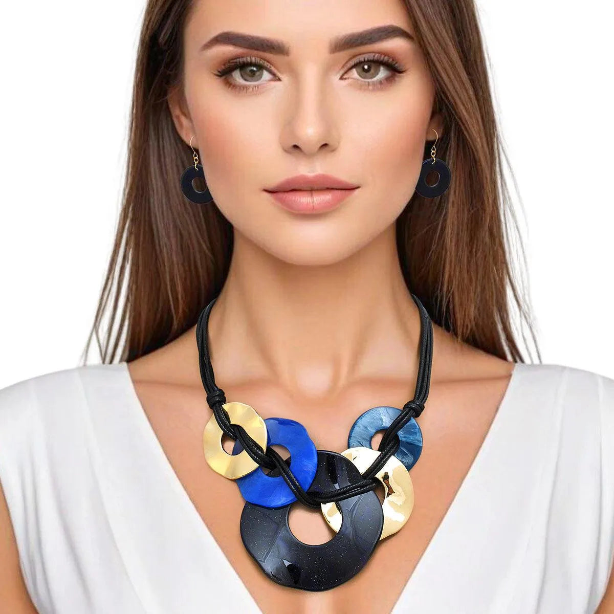 Stunning Abstract Round Blue/Multi Necklace Set for Trendy Looks Jewelry Bubble